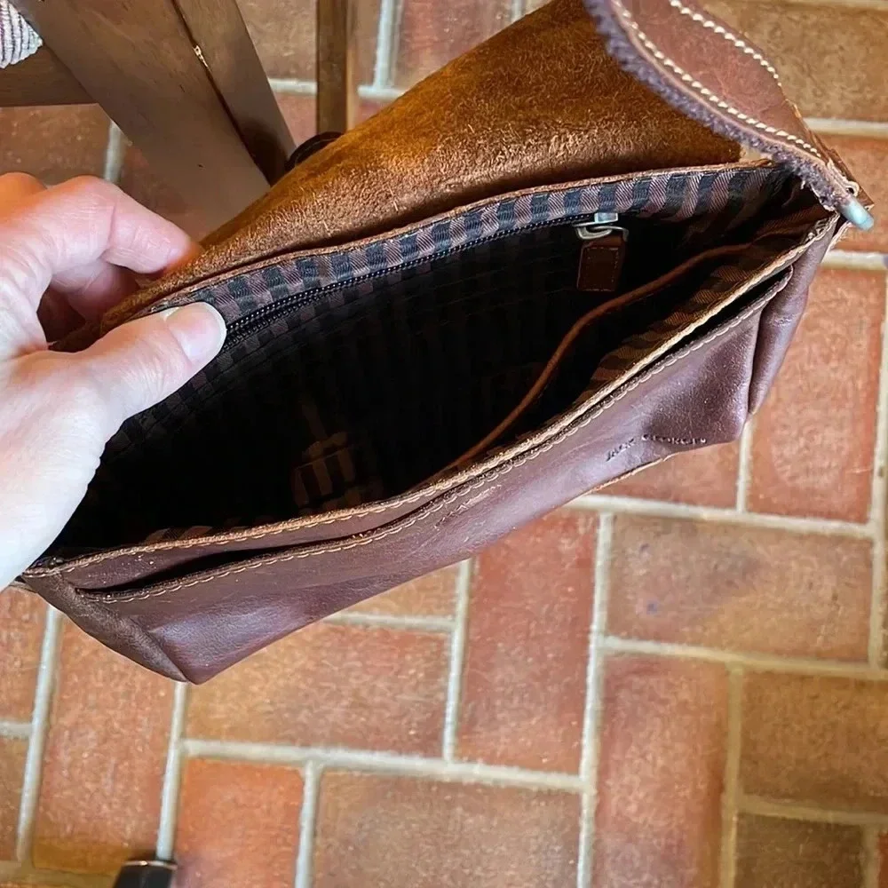 Jack George Voyager Brown Leather Saddle Bag Crossbody Purse‎